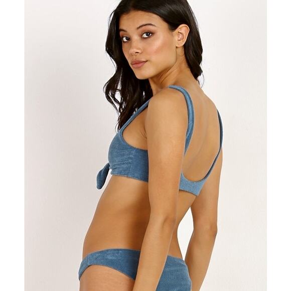 Mara Hoffman Rio Slate Blue Terry Knotted Tie Front Bikini Swimsuit Top D-Cup - Picture 4 of 8